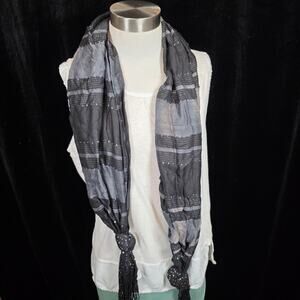 Big Budda Womans Black & Grey Scarf/Wrap Rayon & Metallic Embellished Sequins